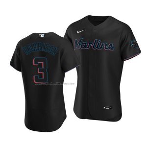 Camiseta Beisbol Hombre Miami Marlins Monte Harrison Autentico Alterno Negro