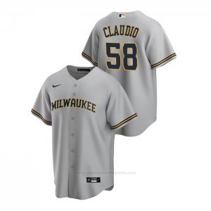 Camiseta Beisbol Hombre Milwaukee Brewers Alex Claudio Replica Road Gris