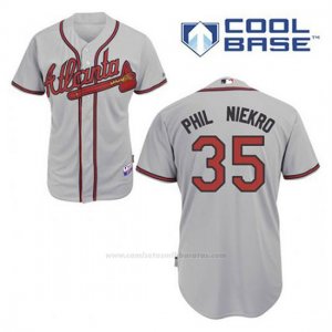 Camiseta Beisbol Hombre Atlanta Braves 35 Phil Niekro Gris Cool Base