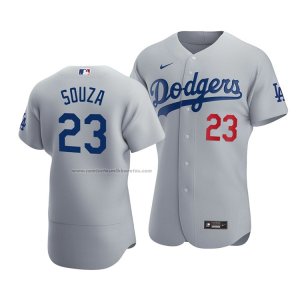 Camiseta Beisbol Hombre Los Angeles Dodgers Steven Souza Autentico Alterno Gris