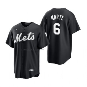 Camiseta Beisbol Hombre New York Mets Starling Marte Replica Negro Blanco