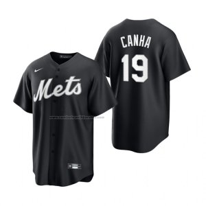 Camiseta Beisbol Hombre New York Mets Mark Canha Replica Negro Blanco