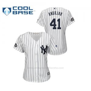 Camiseta Beisbol Mujer New York Yankees Miguel Andujar 2019 London Series Cool Base Blanco