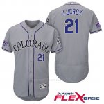 Camiseta Beisbol Hombre Colorado Rockies Jonathan Lucroy 21 Gris 25th Season Flex Base