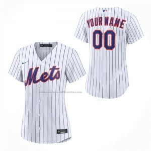 Camiseta Beisbol Mujer New York Mets Primera Replica Personalizada Blanco