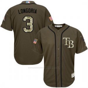 Camiseta Beisbol Hombre Tampa Bay Rays 3 Evan Longoria Verde Salute To Service