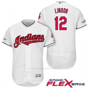 Camiseta Beisbol Hombre Cleveland Indians 2017 Postemporada Francisco Lindor Blanco Flex Base