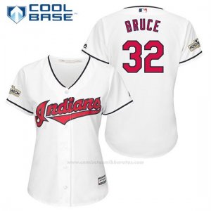 Camiseta Beisbol Mujer Cleveland Indians 2017 Postemporada 32 Jay Bruce Blanco Cool Base