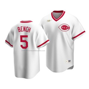 Camiseta Beisbol Hombre Cincinnati Reds Johnny Bench Cooperstown Collection Primera Blanco