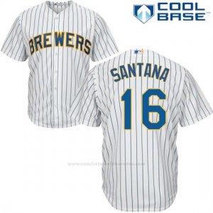 Camiseta Beisbol Hombre Milwaukee Brewers Domingo Santana Blanco Autentico Coleccion Cool Base