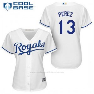 Camiseta Beisbol Mujer Kansas City Royals Salvador Perez 13 Blanco 1ª Cool Base