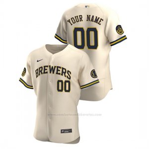Camiseta Beisbol Hombre Milwaukee Brewers Personalizada Autentico 2020 Alternato Crema