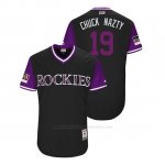 Camiseta Beisbol Hombre Colorado Rockies Charlie Negromon 2018 Llws Players Weekend Chuck Nazty Negro