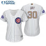 Camiseta Beisbol Mujer Chicago Cubs 30 Jon Jay Blanco Oro Program Cool Base