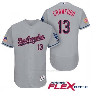 Camiseta Beisbol Hombre Los Angeles Dodgers 2017 Estrellas y Rayas Carl Crawford Gris Flex Base