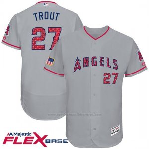 Camiseta Beisbol Hombre Los Angeles Angels 2017 Estrellas y Rayas Mike Trout Gris Flex Base