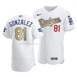 Camiseta Beisbol Hombre Los Angeles Dodgers Victor Gonzalez 2021 Gold Program Patch Autentico Blanco