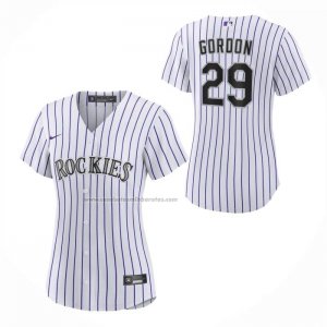 Camiseta Beisbol Mujer Colorado Rockies Tanner Gordon Primera Replica Blanco Camiseta Beisbol Mujer Colorado Rockies Tanner Gordon Primera Replica Blanco