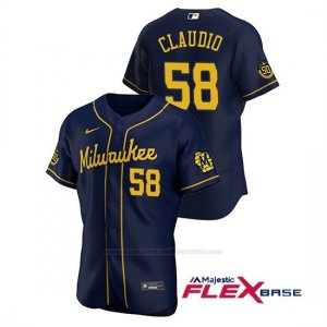 Camiseta Beisbol Hombre Milwaukee Brewers Alex Claudio Autentico 2020 Alternato Azul