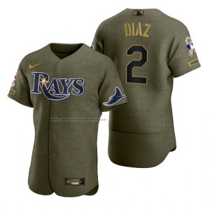 Camiseta Beisbol Hombre Tampa Bay Rays Yandy Diaz Camuflaje Digital Verde 2021 Salute To Service