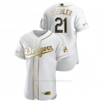 Camiseta Beisbol Hombre Los Angeles Dodgers Walker Buehler Golden Edition Autentico Blanco