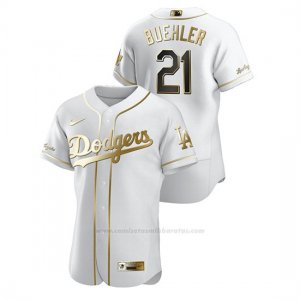 Camiseta Beisbol Hombre Los Angeles Dodgers Walker Buehler Golden Edition Autentico Blanco