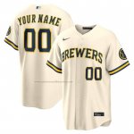 Camiseta Beisbol Hombre Milwaukee Brewers Primera Stadium Personalizada Crema Camiseta Beisbol Hombre Milwaukee Brewers Primera Stadium Personalizada Crema