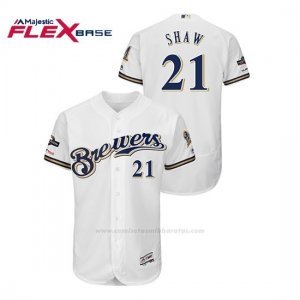 Camiseta Beisbol Hombre Milwaukee Brewers Travis Shaw 2019 Postseason Flex Base Blanco