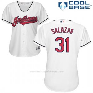 Camiseta Beisbol Mujer Cleveland Indians 31 Danny Salazar Blanco Autentico Coleccion Cool Base