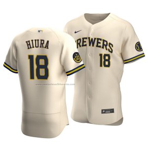 Camiseta Beisbol Hombre Milwaukee Brewers Keston Hiura Autentico Alterno Crema