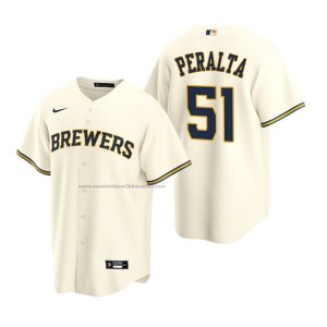 Camiseta Beisbol Hombre Milwaukee Brewers Freddy Peralta Replica Primera Crema