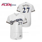 Camiseta Beisbol Hombre Milwaukee Brewers Zach Davies 150th Aniversario Patch Autentico Flex Base Blanco