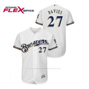 Camiseta Beisbol Hombre Milwaukee Brewers Zach Davies 150th Aniversario Patch Autentico Flex Base Blanco