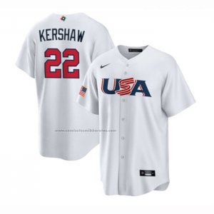 Camiseta Beisbol Hombre USA 2023 Clayton Kershaw Replica Blanco