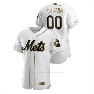 Camiseta Beisbol Hombre New York Mets Personalizada Golden Edition Autentico Blanco