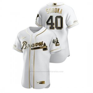 Camiseta Beisbol Hombre Atlanta Braves Mike Soroka Golden Edition Autentico Blanco