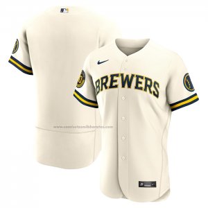 Camiseta Beisbol Hombre Milwaukee Brewers Primera Autentico Crema