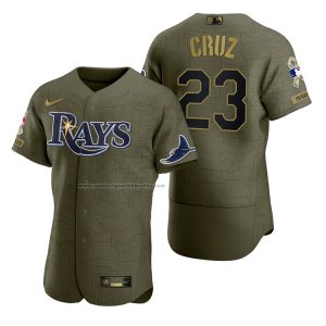 Camiseta Beisbol Hombre Tampa Bay Rays Nelson Cruz Camuflaje Digital Verde 2021 Salute To Service