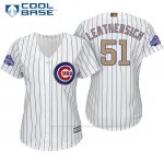 Camiseta Beisbol Mujer Chicago Cubs 51 Jack Leathersich Blanco Oro Program Cool Base