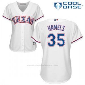 Camiseta Beisbol Mujer Texas Rangers Cole Hamels Blanco Autentico Coleccion Cool Base