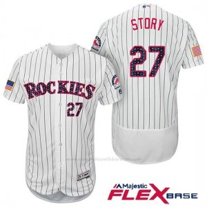 Camiseta Beisbol Hombre Colorado Rockies 2017 Estrellas y Rayas Trevor Story 27 Blanco Flex Base