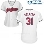Camiseta Beisbol Mujer Cleveland Indians 31 Danny Salazar Blanco Autentico Coleccion Cool Base