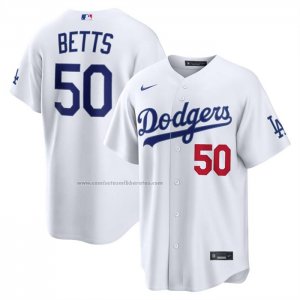 Camiseta Beisbol Hombre Los Angeles Dodgers Mookie Betts Primera Stadium Blanco