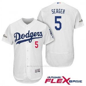 Camiseta Beisbol Hombre Los Angeles Dodgers 2017 Postemporada Corey Seager Blanco Flex Base