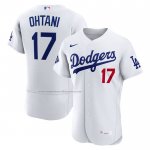 Camiseta Beisbol Hombre Los Angeles Dodgers Shohei Ohtani Primera Premium Sponsor Patch Blanco