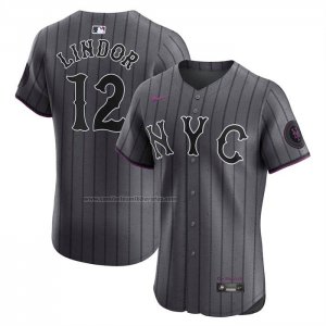 Camiseta Beisbol Hombre New York Mets Francisco Lindor City Connect Elite Gris