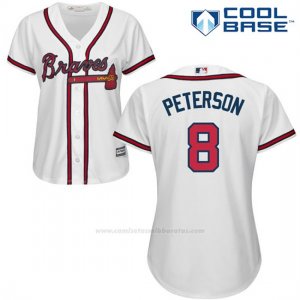 Camiseta Beisbol Mujer Atlanta Braves 8 Jace Peterson Blanco Autentico Coleccion Cool Base