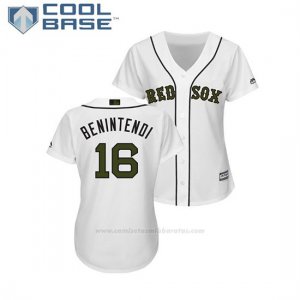 Camiseta Beisbol Mujer Boston Red Sox Andrew Benintendi 2018 Dia de los Caidos Cool Base Blanco