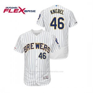 Camiseta Beisbol Hombre Milwaukee Brewers Corey Knebel 150th Aniversario Patch Autentico Flex Base Blanco Azul