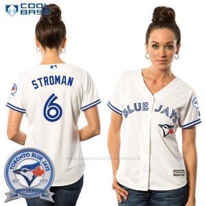 Camiseta Beisbol Mujer Toronto Blue Jays Marcus Stroman 6 Blanco Cool Base 40 Aniversario